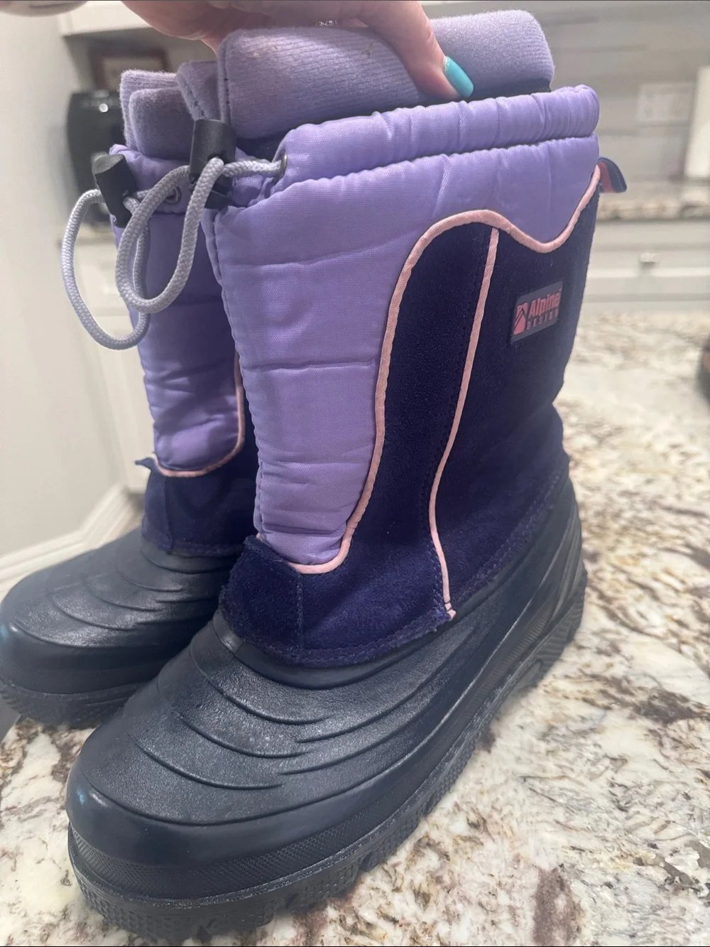 Kids (Girls) Waterproof Snow Boots - Purple and Navy